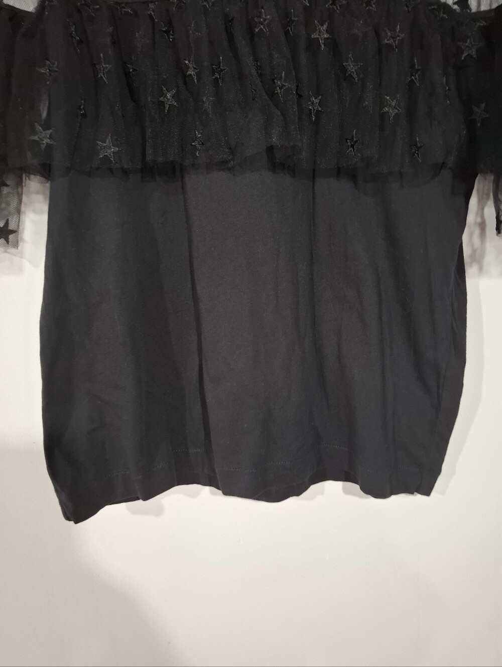 J.Crew Women's Star Mesh Yoke Ruffled Short Sleeve Black Blouse Sz M Whimsigoth - Picture 4 of 10